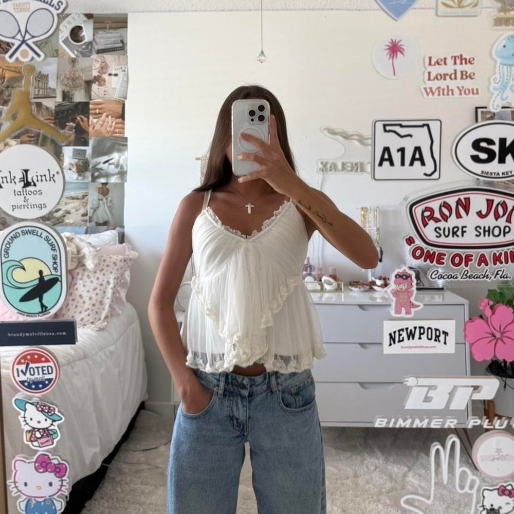 white flowy free people lace top - Picture 3 of 6
